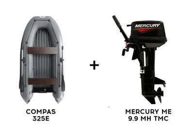 купить Лодка ПВХ COMPAS 325E + 2х-тактный лодочный мотор MERCURY ME 9.9 MH TMC (247CC) в Москве - фото 
