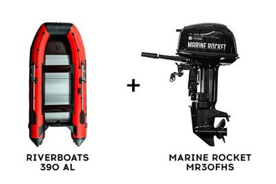 Лодка ПВХ RIVERBOATS 390 AL + 2х-тактный лодочный мотор MARINE ROCKET MR30FHS в Москве