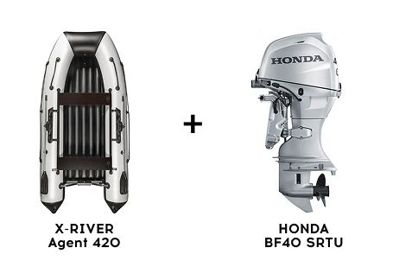 Лодка ПВХ X-RIVER Agent 420 + 4х-тактный лодочный мотор HONDA BF40 SRTU в Москве