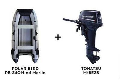 Лодка ПВХ POLAR BIRD PB-340M-nd Merlin (Кречет) + 2х-тактный лодочный мотор TOHATSU M18E2S в Москве