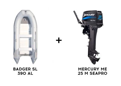 купить Лодка ПВХ BADGER SL 390 AL + 2х-тактный лодочный мотор MERCURY ME 25 M SEAPRO в Москве - фото 