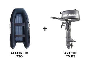 Лодка ПВХ ALTAIR HD 320 НДНД Карбон + 2х-тактный лодочный мотор APACHE T5 BS в Москве