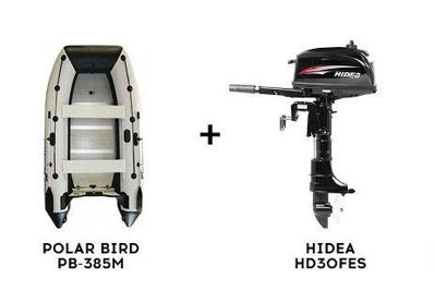 Лодка ПВХ POLAR BIRD PB-385M New Merlin (Кречет) + 2х-тактный лодочный мотор HIDEA HD30FES в Москве